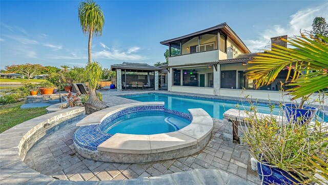5500 Merrimac Dr, Sarasota, FL 34231 - view of pool with a gazebo, a patio, and a pool with connected hot tub