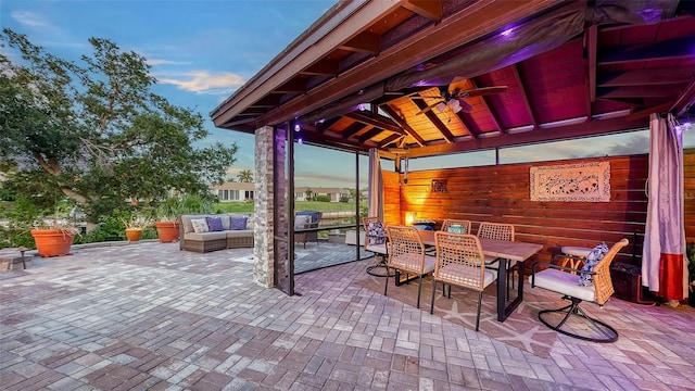 5500 Merrimac Dr, Sarasota, FL 34231 - view of patio with a ceiling fan, a gazebo, outdoor lounge area, and outdoor dining space