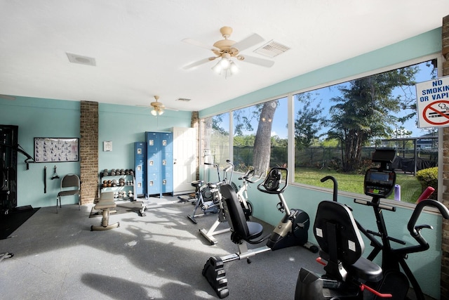 5712 Garden Lakes Dr, Bradenton, FL 34203 - workout area with a ceiling fan and healthy amount of natural light