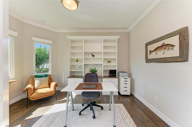 5035 Tobermory Way, Bradenton, FL 34211 - office space featuring ornamental molding, baseboards, and dark wood-type flooring