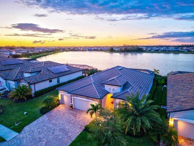 aerial view at dusk of a water view