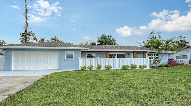 2825 Pinecrest St, Sarasota, FL 34239 - ranch-style home with concrete driveway, a front yard, and an attached garage