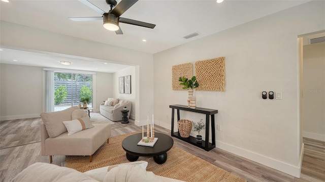 2825 Pinecrest St, Sarasota, FL 34239 - living area with light wood finished floors, a ceiling fan, baseboards, and recessed lighting