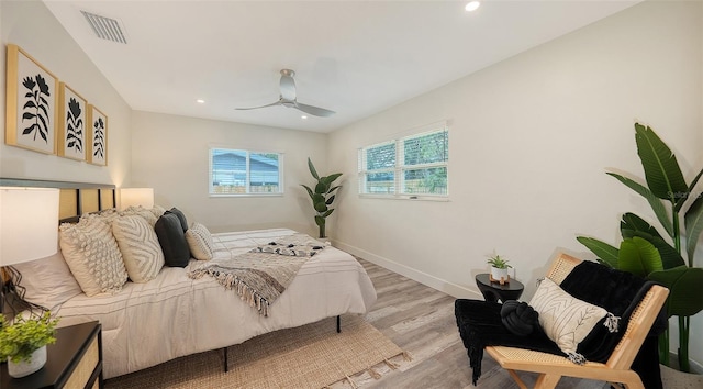 2825 Pinecrest St, Sarasota, FL 34239 - bedroom featuring recessed lighting, light wood-type flooring, baseboards, and ceiling fan