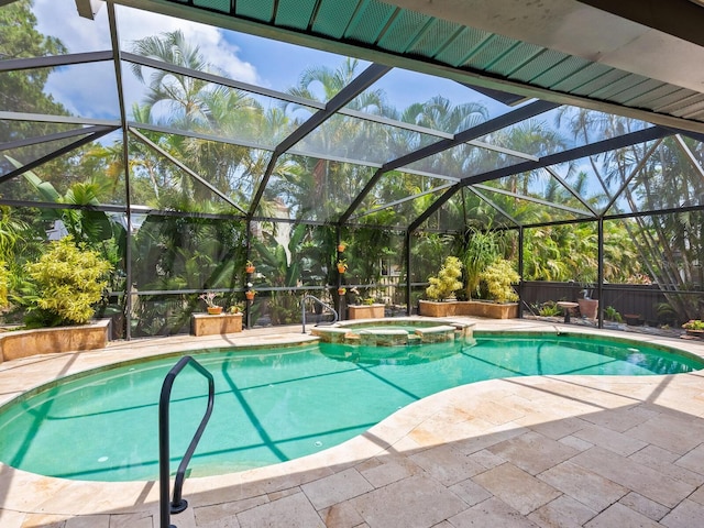 3905 Country View Dr, Sarasota, FL 34233 - view of pool featuring a patio area, a pool with connected hot tub, and a lanai