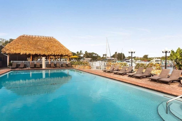 community pool featuring a gazebo