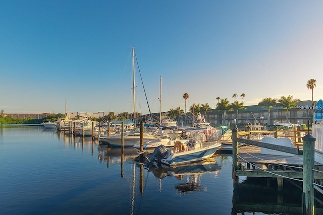 dock area featuring a water view