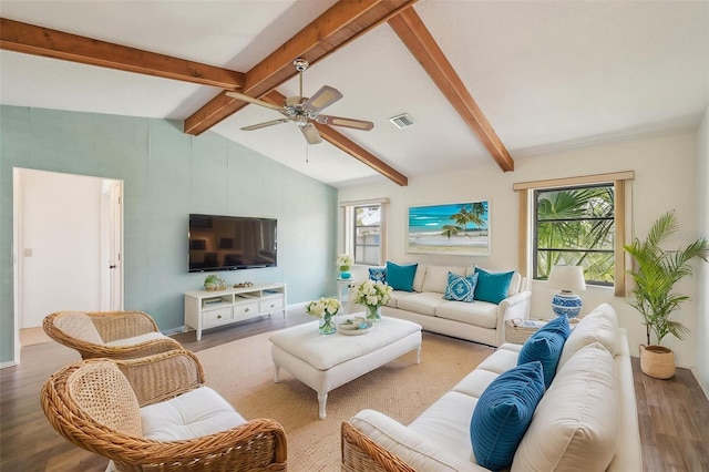 104 Hourglass Dr, Venice, FL 34293 - living room featuring wood finished floors, healthy amount of natural light, and ceiling fan