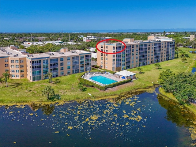 4550 Pinebrook Cir Unit 608, Bradenton, FL 34209 - aerial view of apartment complex, a pool, and a nearby body of water