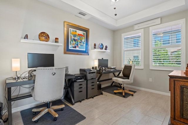 23528 Awabuki Dr Unit 101, Venice, FL 34293 - office area featuring baseboards and a raised ceiling