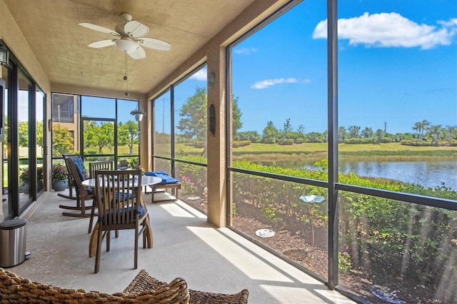 23528 Awabuki Dr Unit 101, Venice, FL 34293 - sunroom / solarium with ceiling fan and a water view