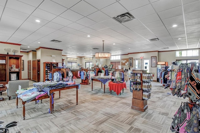 23528 Awabuki Dr Unit 101, Venice, FL 34293 - misc room featuring ornamental molding, light carpet, and recessed lighting