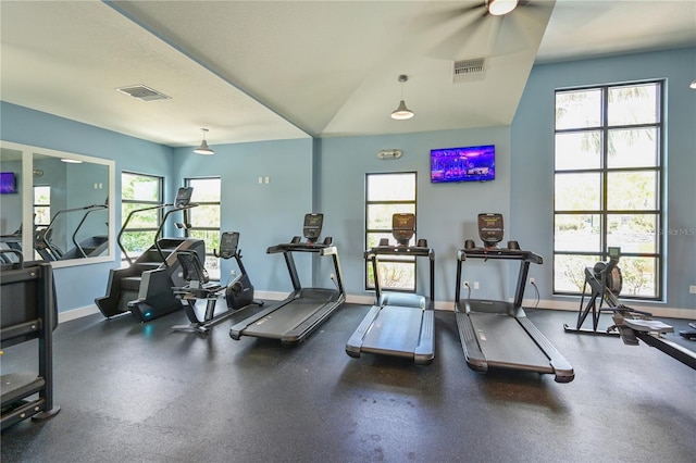 8916 Isabella Cir, Parrish, FL 34219 - gym featuring baseboards and ceiling fan