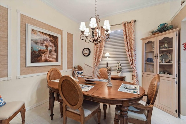 4804 Jacaranda Heights Dr, Venice, FL 34293 - dining space with a chandelier, crown molding, light tile patterned floors, and baseboards
