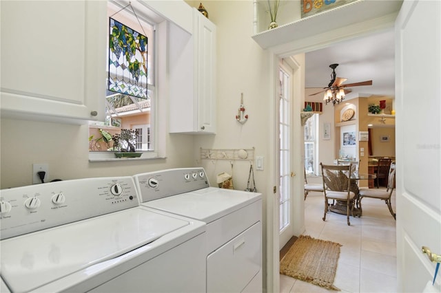4804 Jacaranda Heights Dr, Venice, FL 34293 - laundry room featuring cabinet space, washer and clothes dryer, healthy amount of natural light, and a ceiling fan