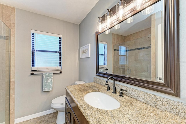 4115 2nd Ave NW, Bradenton, FL 34209 - full bath with toilet, vanity, tiled shower, baseboards, and tile patterned floors