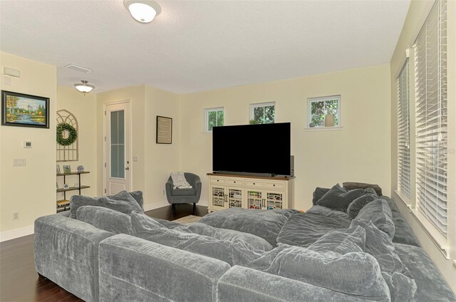 4500 Chinkapin Dr, Sarasota, FL 34232 - living room featuring dark wood finished floors, baseboards, and plenty of natural light