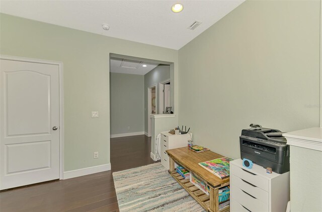 4500 Chinkapin Dr, Sarasota, FL 34232 - office with dark wood-type flooring, baseboards, and recessed lighting