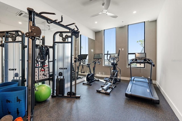33 S Palm Ave Unit 1202, Sarasota, FL 34236 - exercise room featuring ceiling fan, baseboards, and recessed lighting