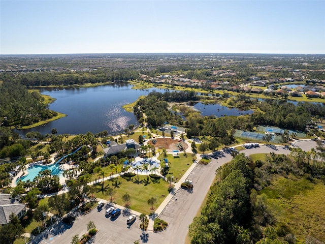 aerial overview of property's location featuring a nearby body of water