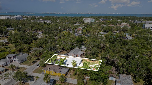 1345 24th St, Sarasota, FL 34234 - aerial view of property and surrounding area with property parcel outlined and a large body of water