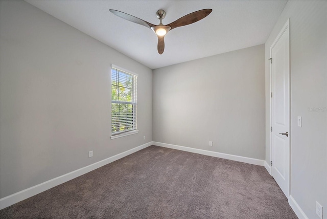 6250 Grandview Hill Ct, Bradenton, FL 34203 - spare room featuring dark colored carpet, baseboards, and ceiling fan
