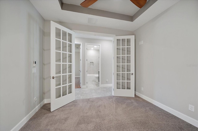 6250 Grandview Hill Ct, Bradenton, FL 34203 - carpeted empty room featuring french doors, a ceiling fan, and baseboards
