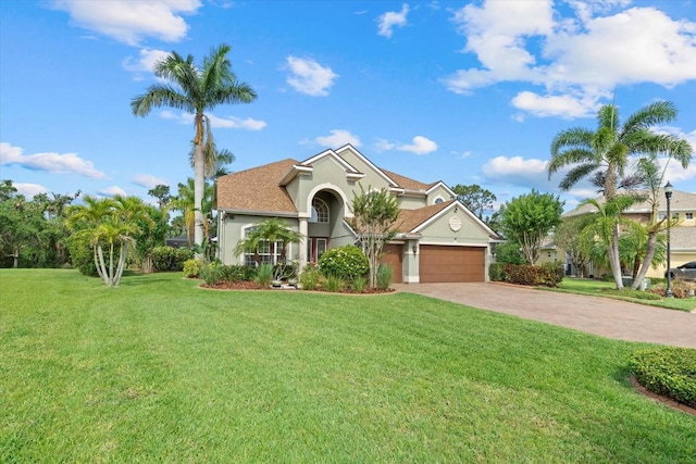 6907 47th Ct E, Ellenton, FL 34222 - view of front of house with driveway, a front lawn, stucco siding, and an attached garage