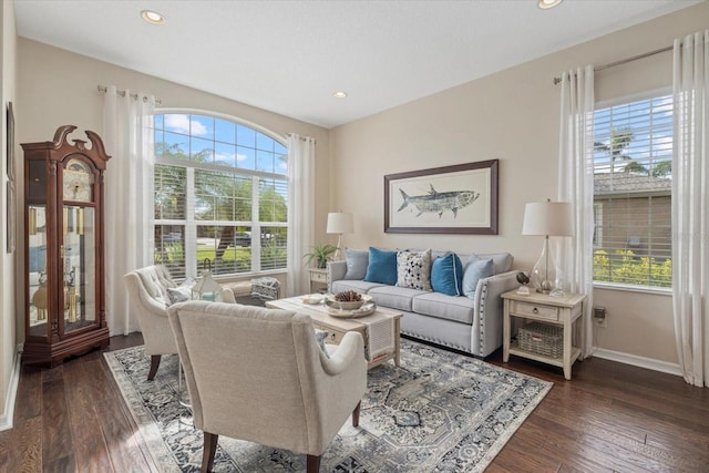 6907 47th Ct E, Ellenton, FL 34222 - living area featuring plenty of natural light, dark wood-type flooring, recessed lighting, and baseboards