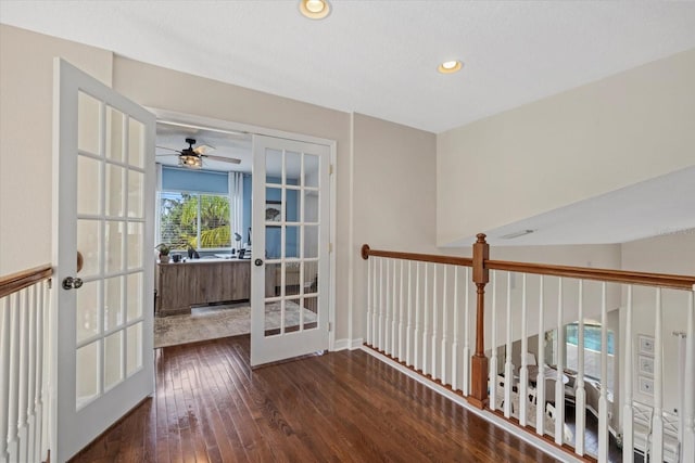 6907 47th Ct E, Ellenton, FL 34222 - hallway featuring french doors, hardwood / wood-style flooring, and recessed lighting