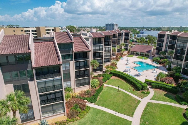 6480 Midnight Pass Rd Unit 311, Sarasota, FL 34242 - drone / aerial view of a pool area