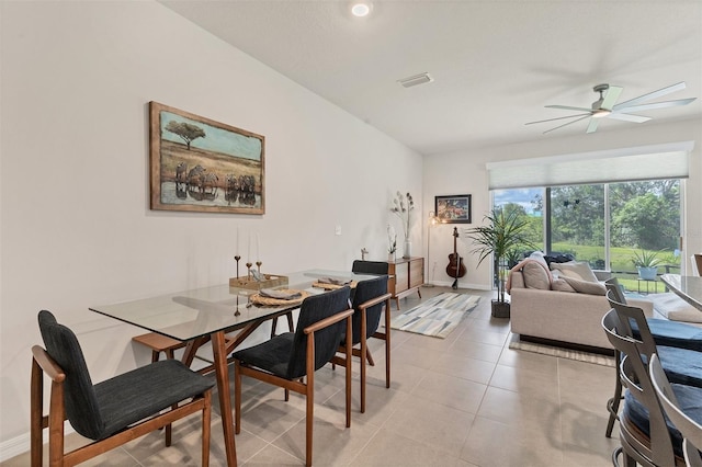 8628 Milestone Dr, Sarasota, FL 34238 - dining space featuring ceiling fan, light tile patterned flooring, and baseboards