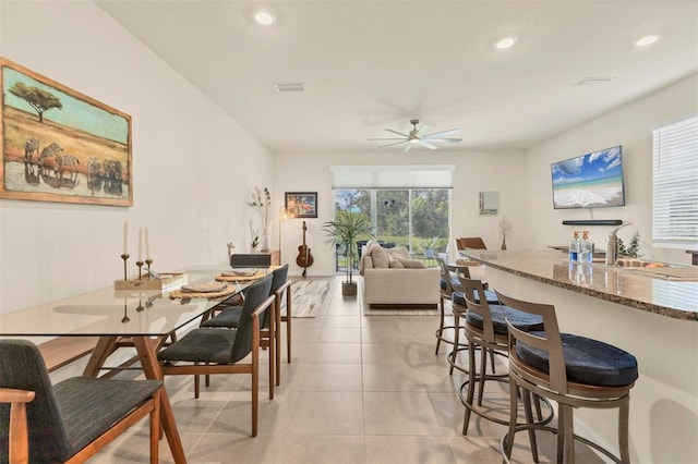 8628 Milestone Dr, Sarasota, FL 34238 - dining room featuring a ceiling fan, recessed lighting, and light tile patterned floors