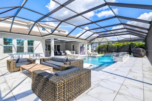 outdoor pool featuring an outdoor hangout area and a patio