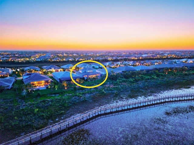 aerial view at dusk of a residential view