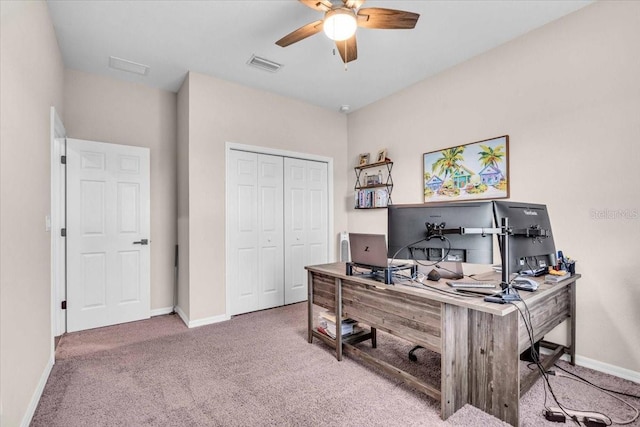 16411 62nd Gln E, Parrish, FL 34219 - home office featuring ceiling fan, carpet floors, and baseboards