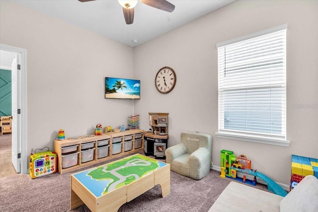 16411 62nd Gln E, Parrish, FL 34219 - game room featuring carpet, ceiling fan, and baseboards
