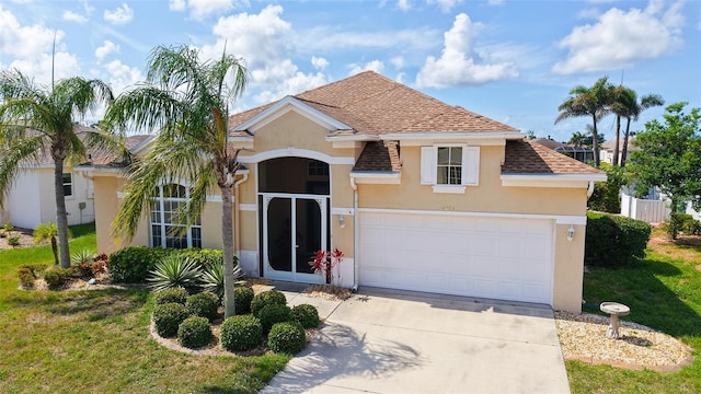 4274 Tennyson Way, Venice, FL 34293 - view of front of property with stucco siding, concrete driveway, a shingled roof, and a garage