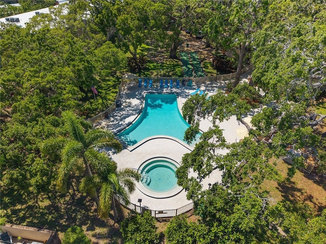aerial view of a pool area