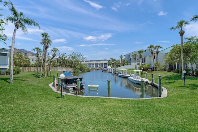 5681 Midnight Pass Rd Unit 104, Sarasota, FL 34242 - dock area featuring a lawn, a water view, and a residential view