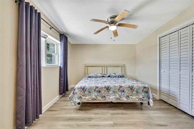 7308 Maryland Ave, Hudson, FL 34667 - bedroom with light wood-type flooring, a ceiling fan, and baseboards