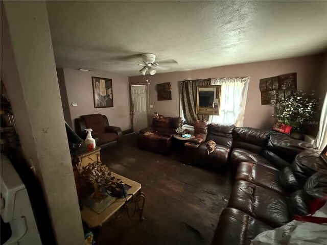 1113 23rd Ave W, Bradenton, FL 34205 - living area with a ceiling fan, wood finished floors, and a textured ceiling
