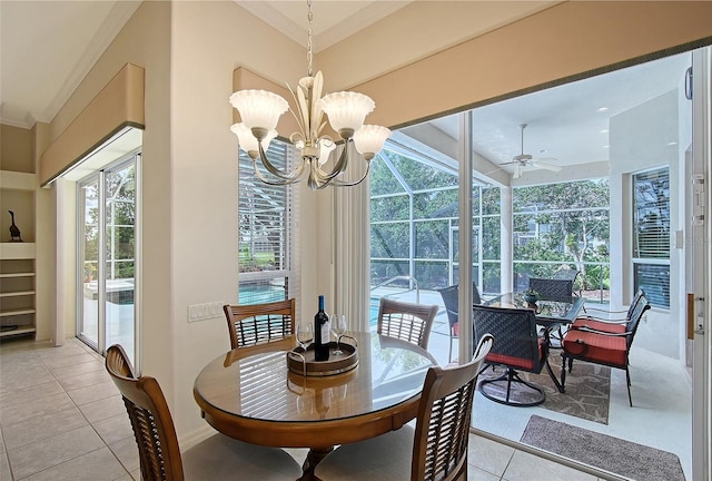 766 Shadow Bay Way, Osprey, FL 34229 - dining room featuring light tile patterned floors, a sunroom, healthy amount of natural light, and ceiling fan