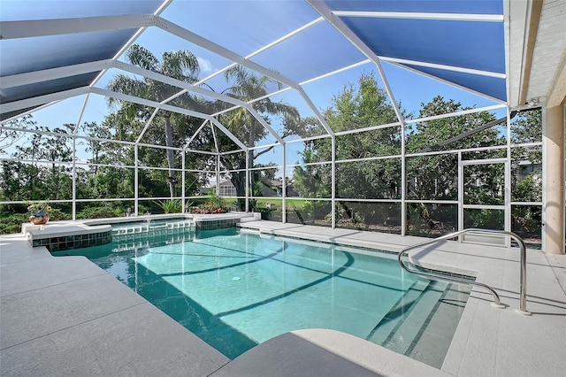 766 Shadow Bay Way, Osprey, FL 34229 - view of swimming pool featuring a pool with connected hot tub, a patio area, and glass enclosure