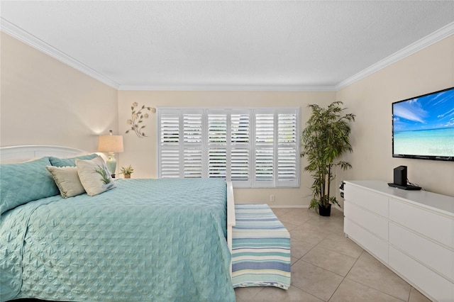 1001 Benjamin Franklin Dr Unit 106, Sarasota, FL 34236 - bedroom with crown molding, light tile patterned flooring, and a textured ceiling