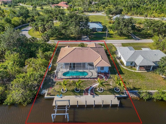 3620 Como St, Port Charlotte, FL 33948 - view of property location with a pool, a large body of water, and property parcel outlined
