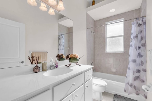 3620 Como St, Port Charlotte, FL 33948 - bathroom featuring shower / bath combination with curtain, vanity, toilet, and tile patterned floors