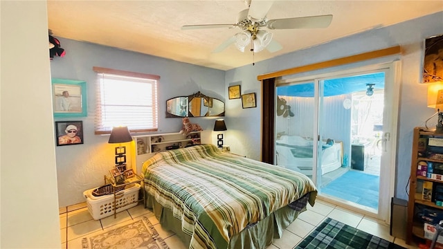 409 Bryn Mawr Is, Bradenton, FL 34207 - bedroom with access to outside, tile patterned floors, multiple windows, and a ceiling fan