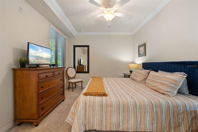 7005 River Hammock Dr Unit 203, Bradenton, FL 34212 - bedroom featuring crown molding, light carpet, baseboards, and ceiling fan