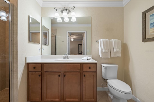 7005 River Hammock Dr Unit 203, Bradenton, FL 34212 - full bath featuring a stall shower, toilet, crown molding, vanity, and baseboards